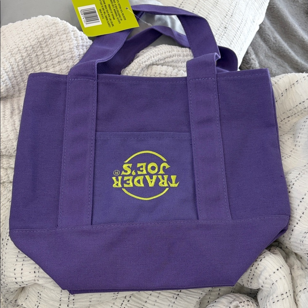 Rare upside down Trader Joe's logo Purple Canvas Tote Bag